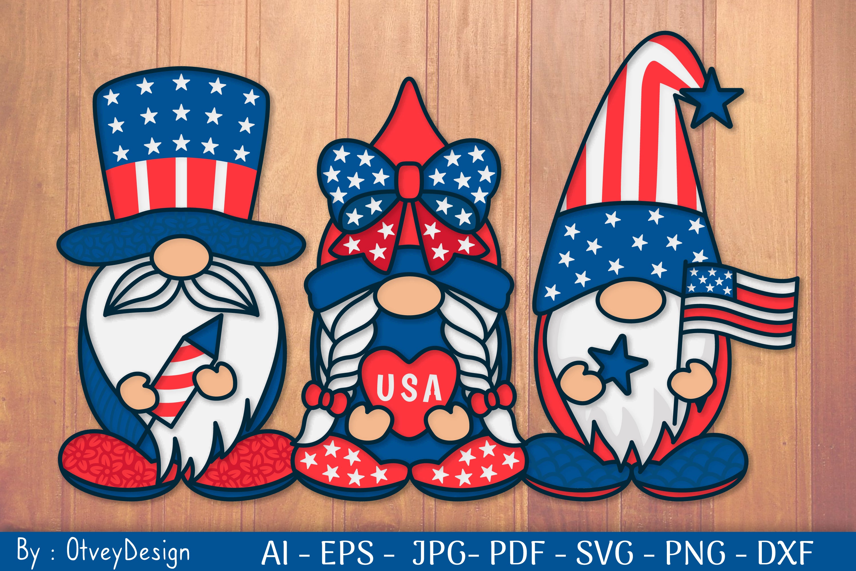 4th of July Patriotic Gnome Papercut SVG Bundle