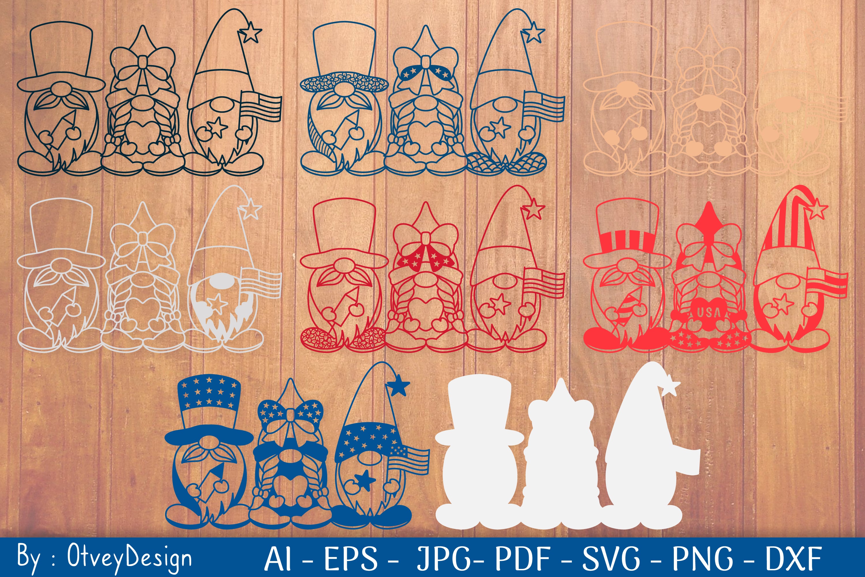 4th of July Patriotic Gnome Papercut SVG Bundle