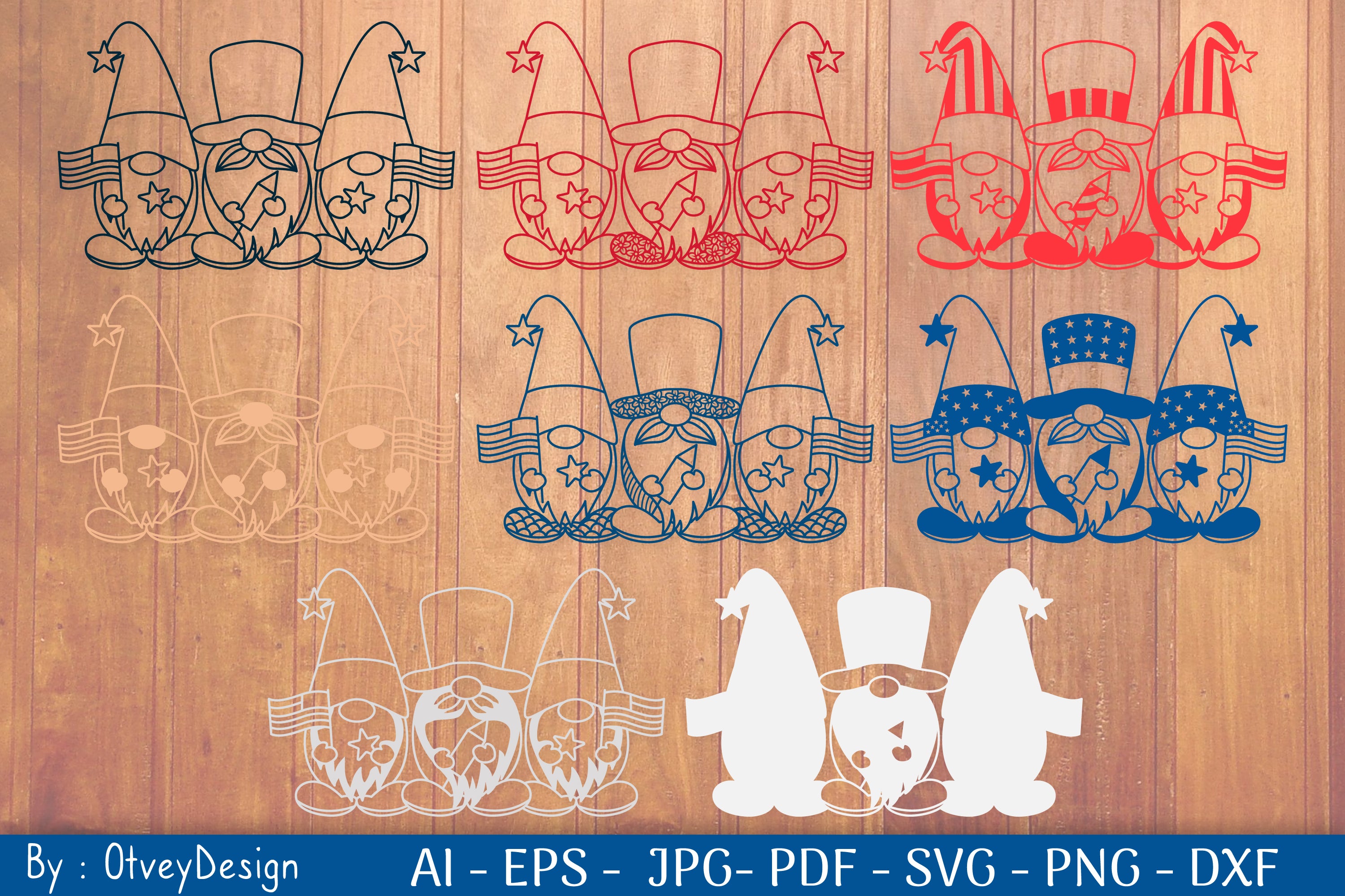 4th of July Patriotic Gnome Papercut SVG Bundle