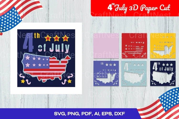 4th July Patriotic Day 3D Cut SVG Bundle - CraftNest - Digital Crafting and Art