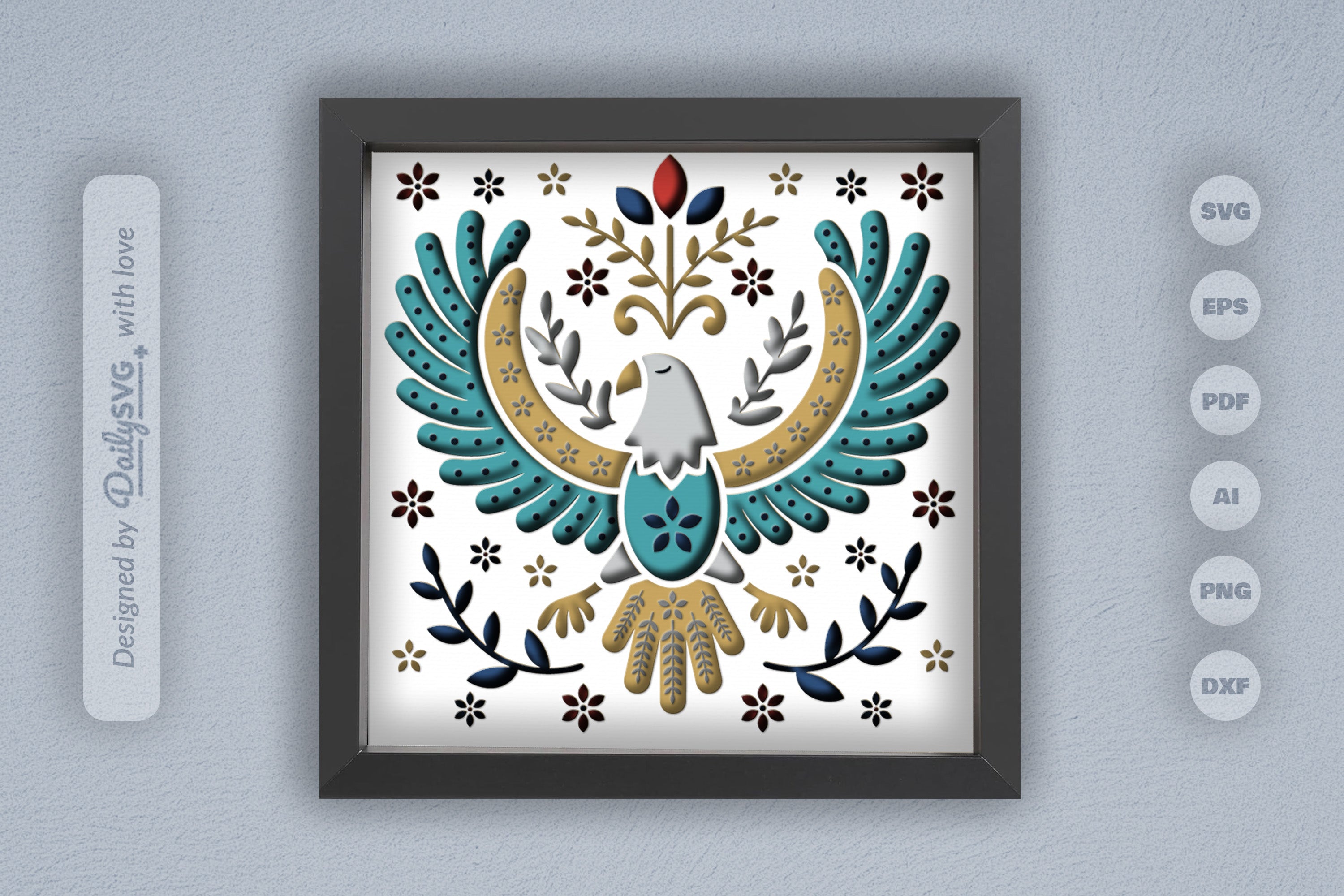 4th July Eagle Folk Art Papercut Shadow Box SVG Bundle