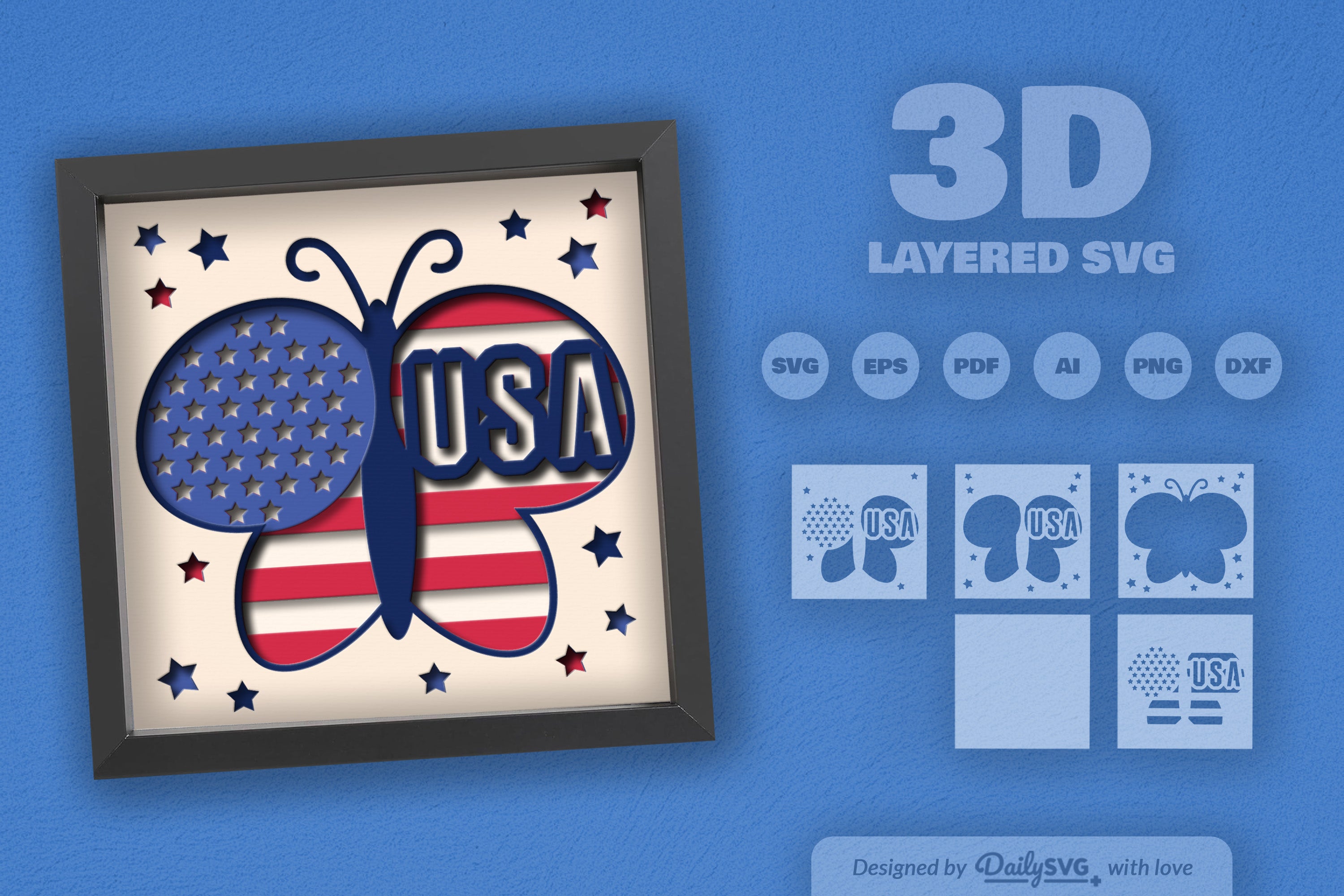 4th of July USA Butterfly Papercut SVG Bundle