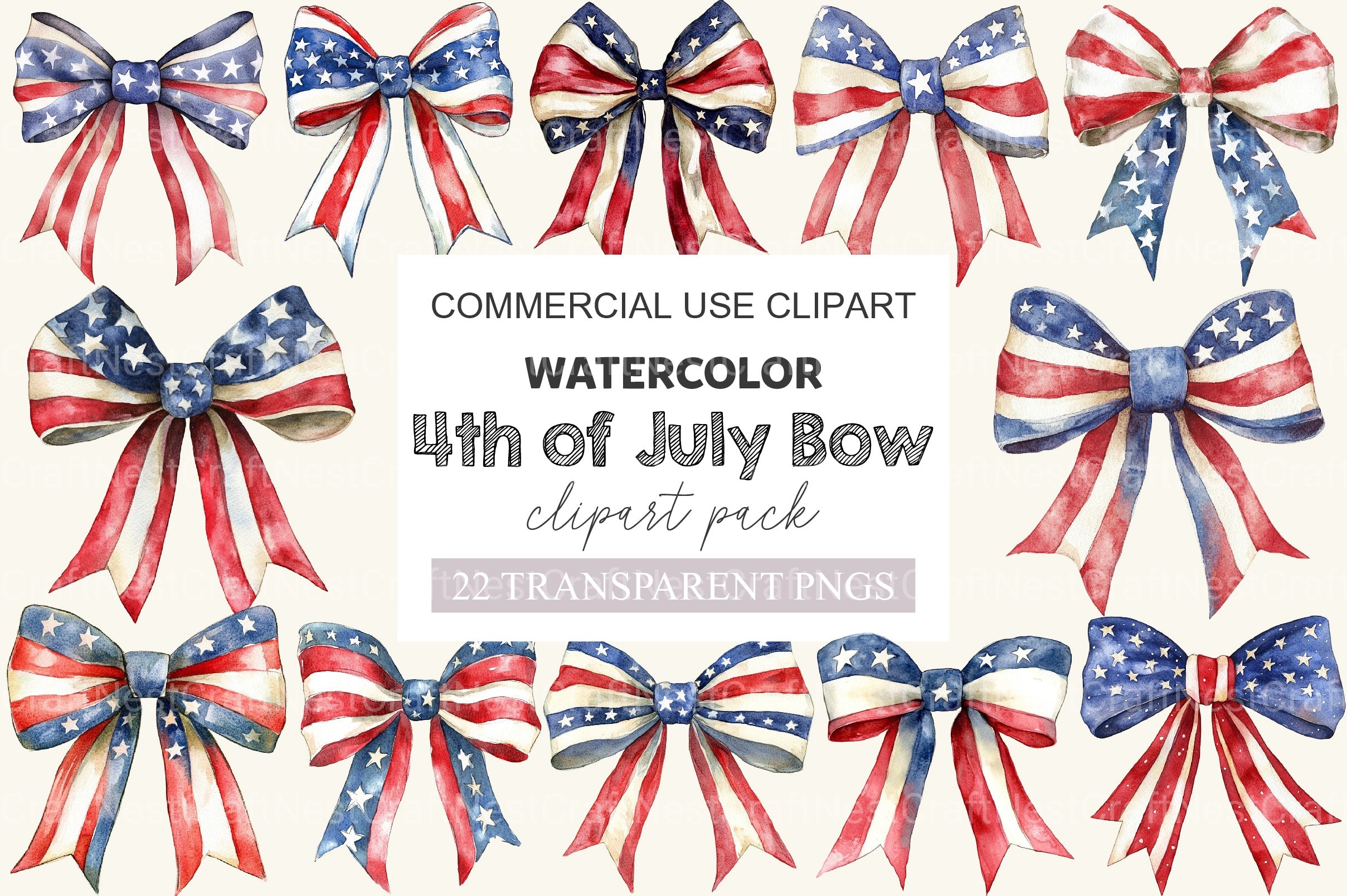 4th Of July Bow Design Clipart Bundle - CraftNest - Digital Crafting and Art