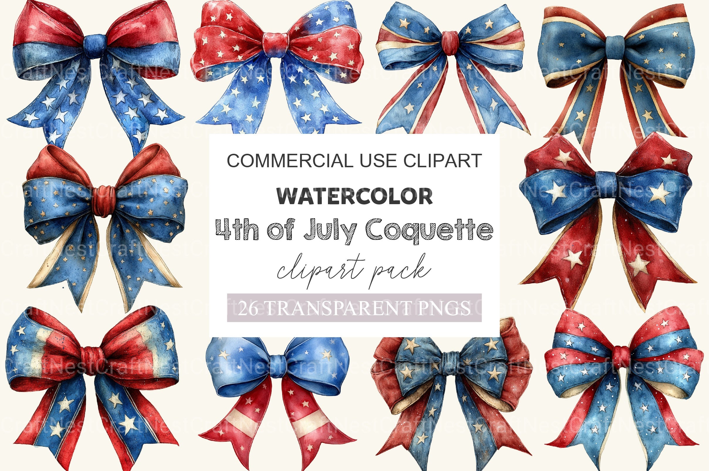 4th Of July Coquette Bow Clipart Bundle - CraftNest - Digital Crafting and Art