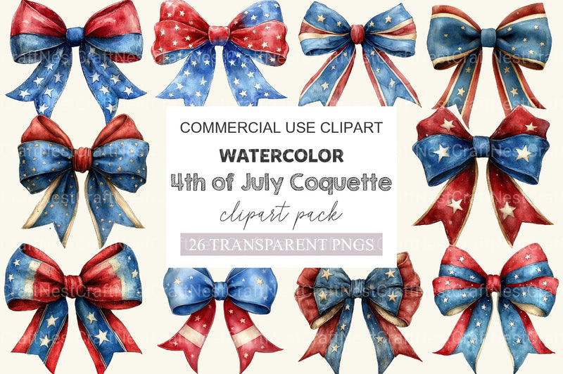 4th Of July Coquette Bow Clipart Bundle - CraftNest - Digital Crafting and Art