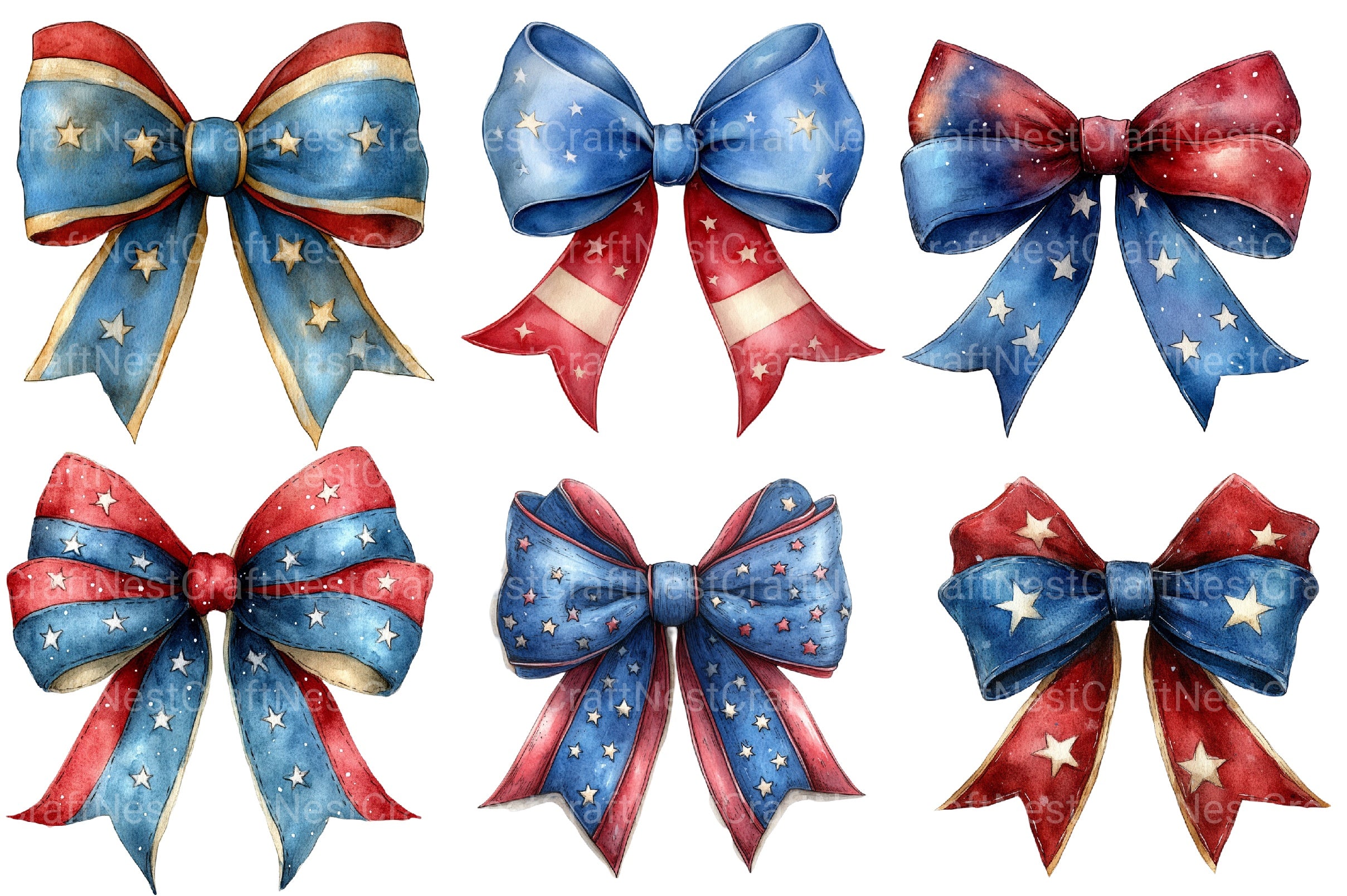 4th Of July Coquette Bow Clipart Bundle - CraftNest - Digital Crafting and Art
