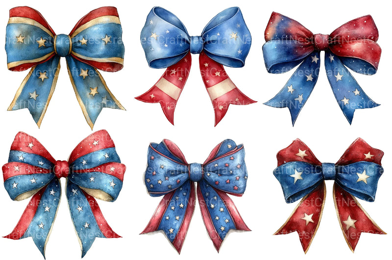 4th Of July Coquette Bow Clipart Bundle - CraftNest - Digital Crafting and Art