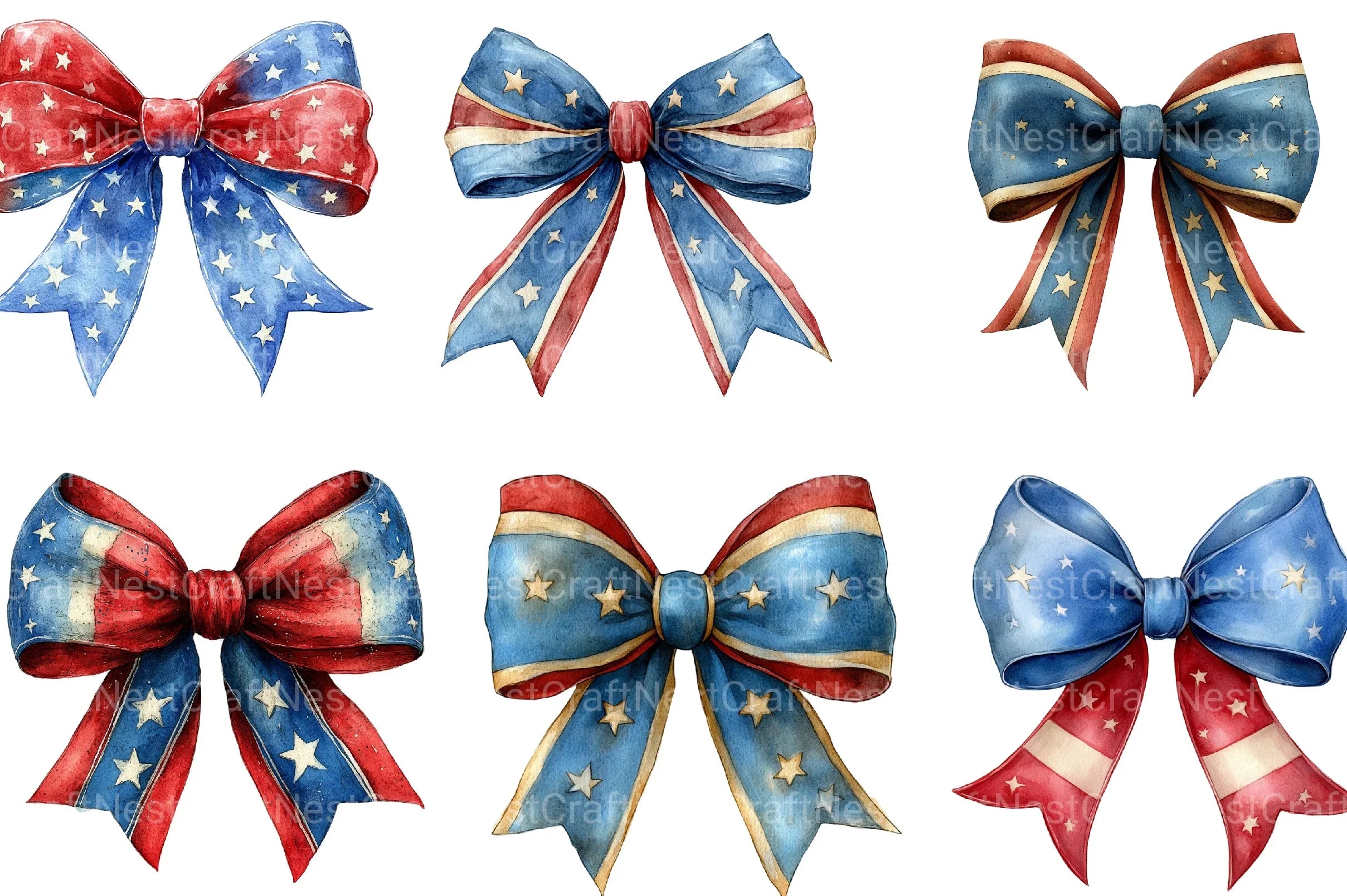 4th Of July Coquette Bow Clipart Bundle - CraftNest - Digital Crafting and Art
