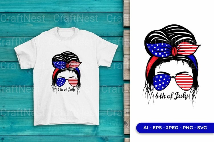 4th of July Messy Bun Patriotic SVG Bundle - CraftNest - Digital Crafting and Art