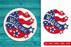 4th of July Welcome Sign Laser Cut SVG Bundle - CraftNest - Digital Crafting and Art
