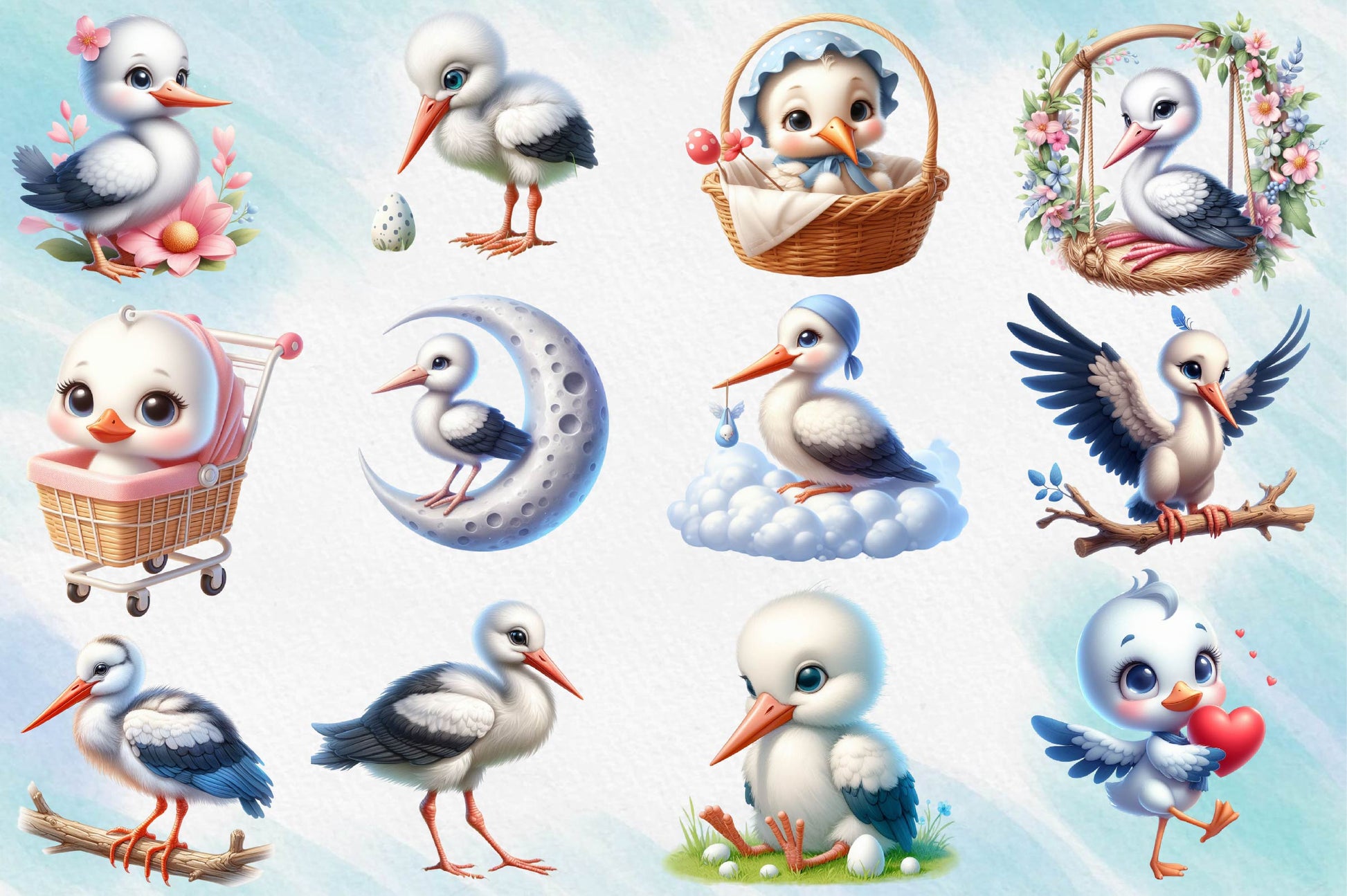 Baby Stork Clipart Bundle - CraftNest - Digital Crafting and Art