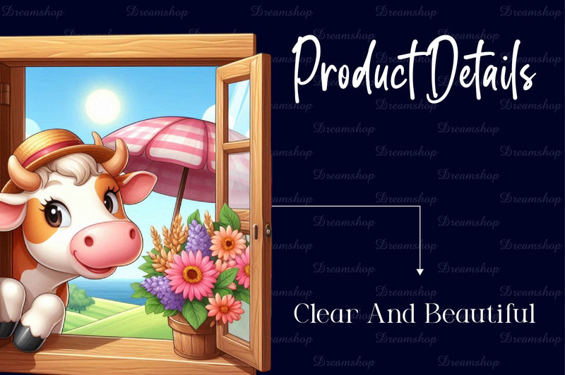 Cute Cows Peeking Wooden Window Clipart Bundle - CraftNest - Digital Crafting and Art