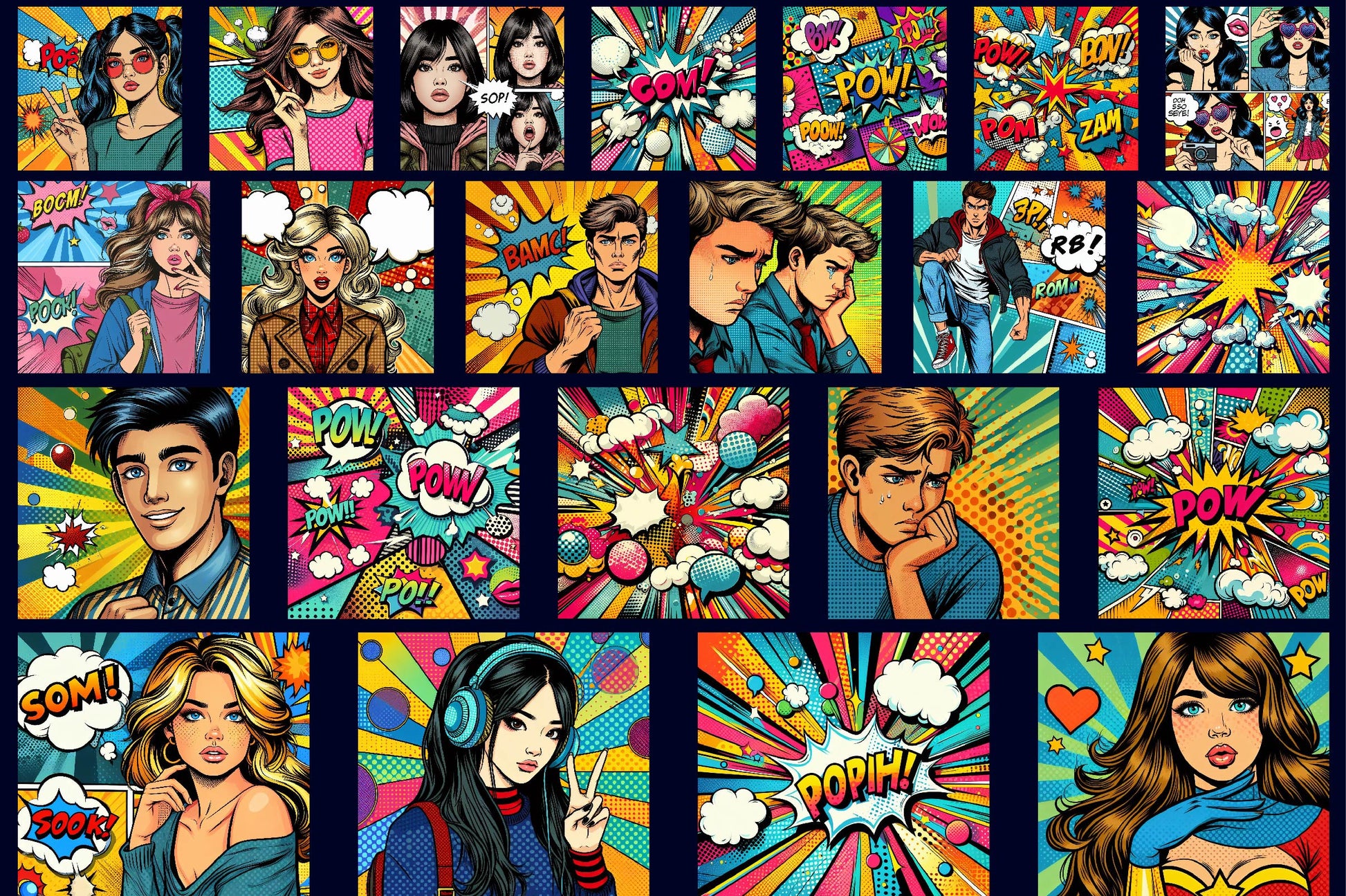 Comic Pop Art Printable Backgrounds Clipart Bundle 1 - CraftNest - Digital Crafting and Art