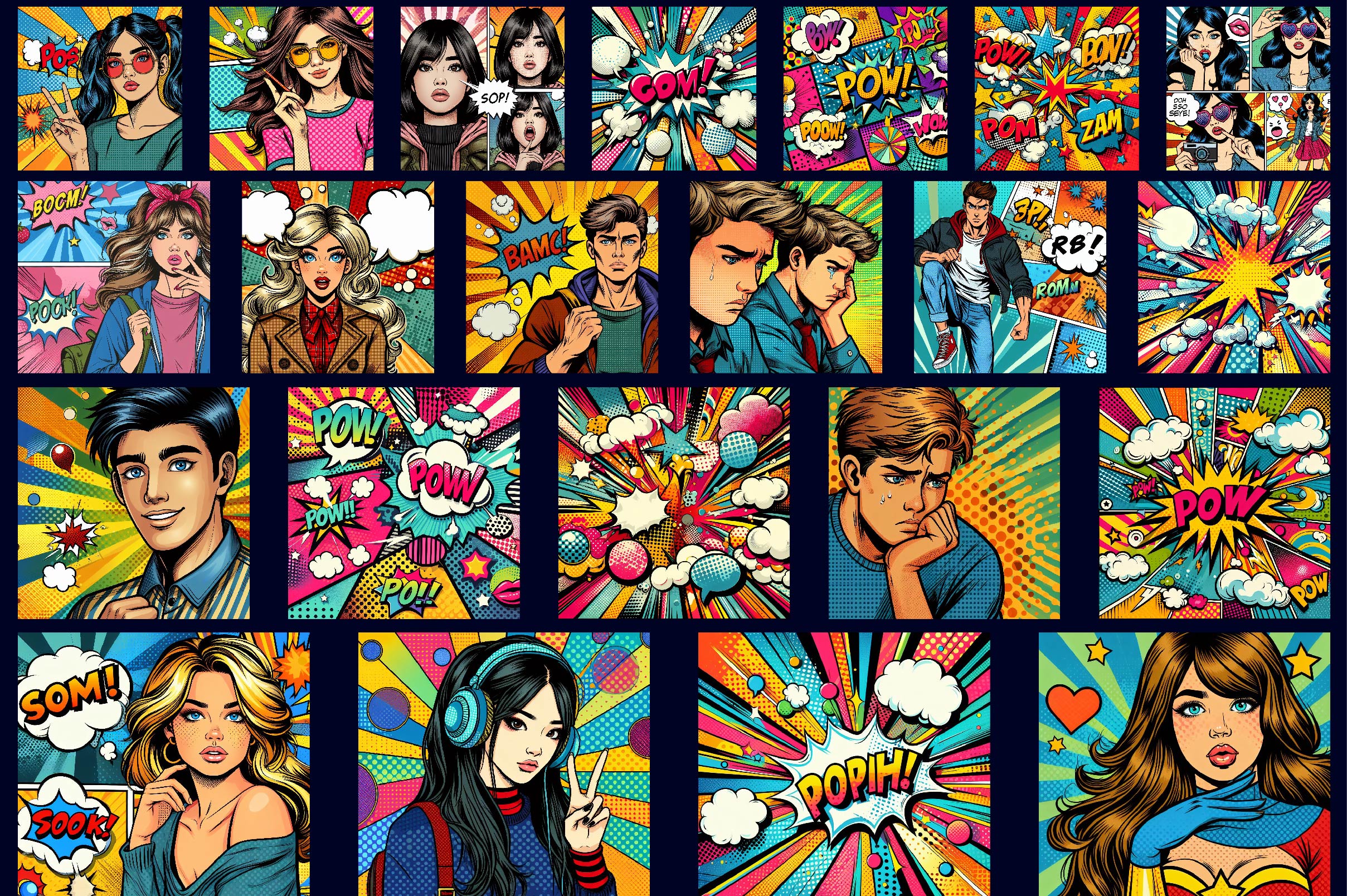 Comic Pop Art Printable Backgrounds Clipart Bundle 1 - CraftNest - Digital Crafting and Art