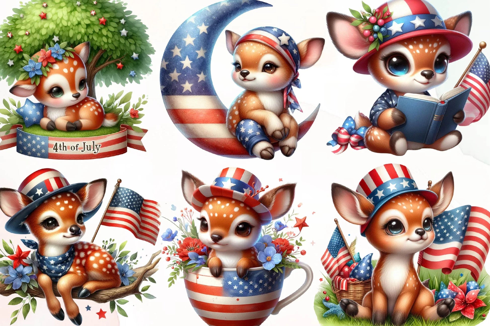 Patriotic Cute Deer Clipart Bundle - CraftNest - Digital Crafting and Art