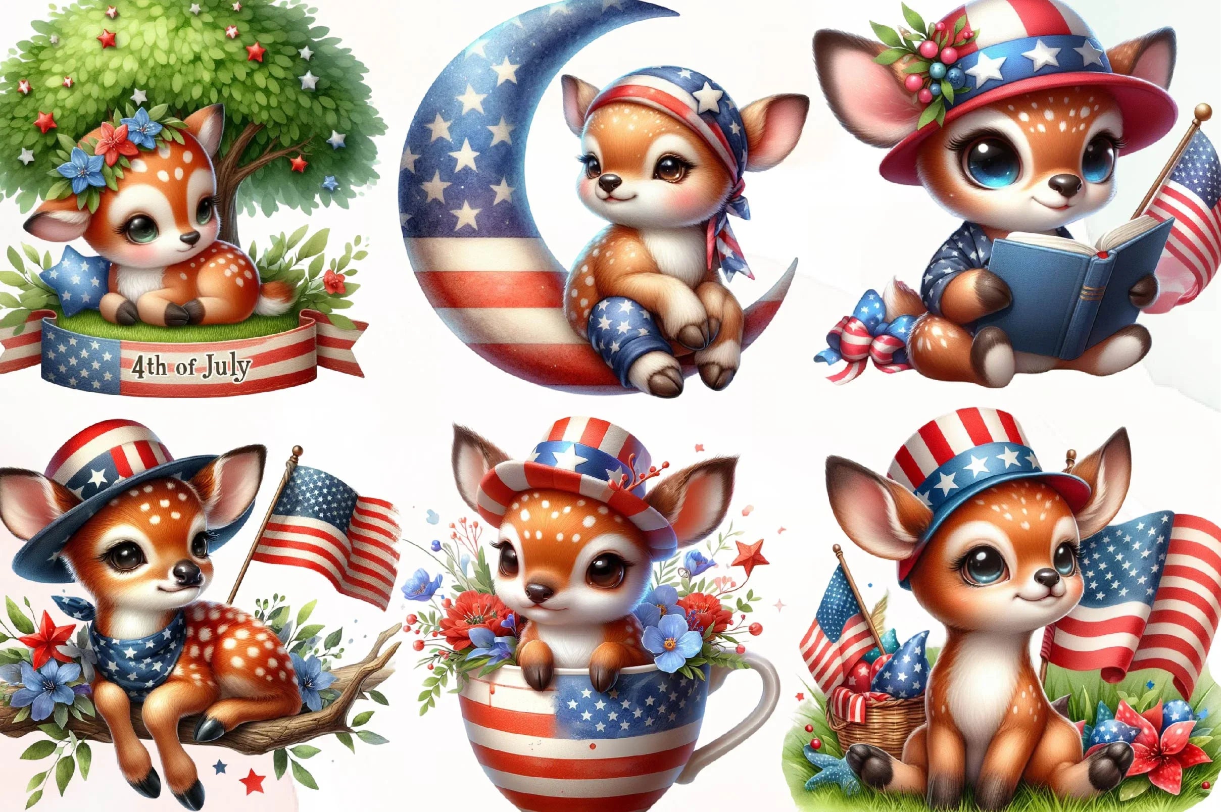 Patriotic Cute Deer Clipart Bundle - CraftNest - Digital Crafting and Art