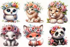 Baby Animals With Flower Crowns Clipart Bundle - CraftNest - Digital Crafting and Art