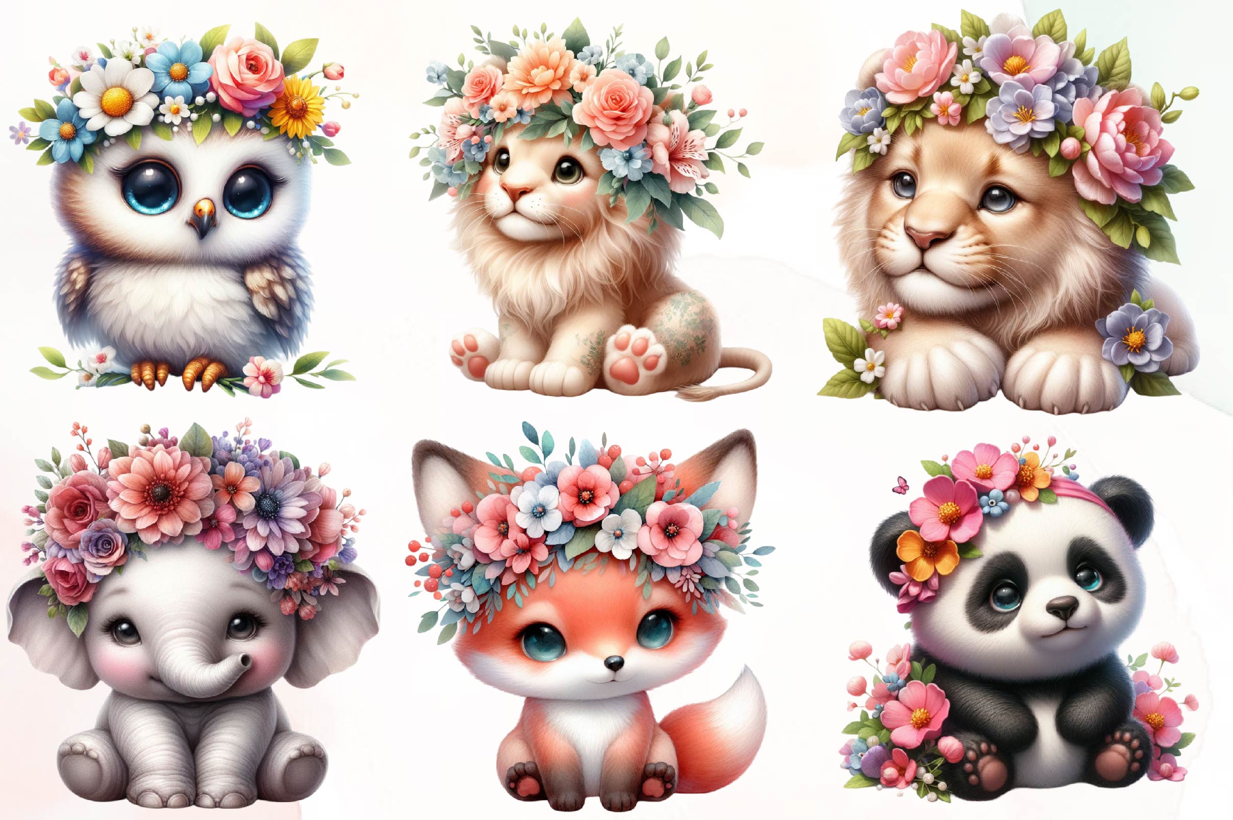 Baby Animals With Flower Crowns Clipart Bundle - CraftNest - Digital Crafting and Art