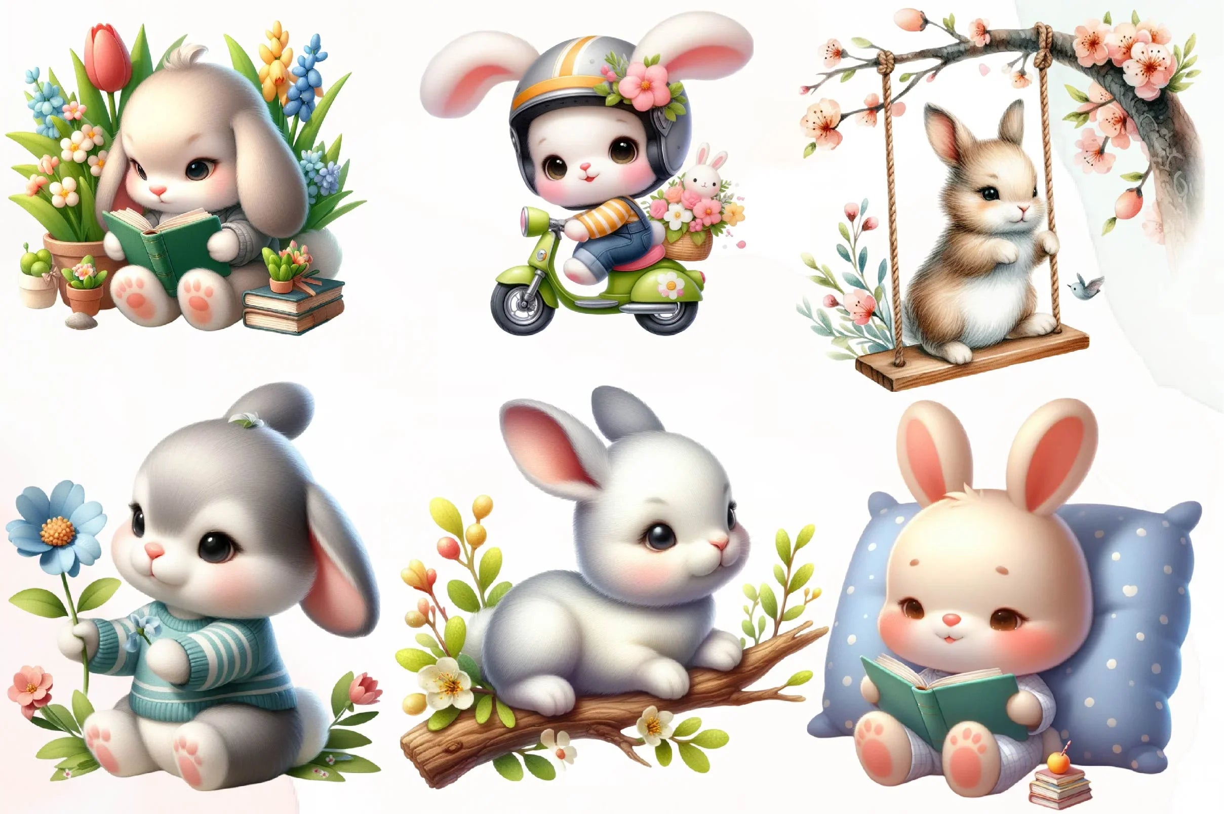 Cute Spring Bunny Clipart Bundle - CraftNest - Digital Crafting and Art
