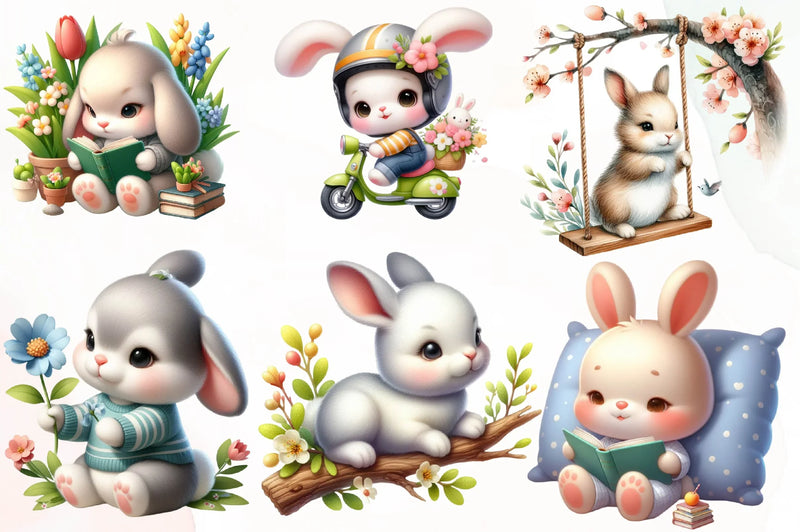 Cute Spring Bunny Clipart Bundle - CraftNest - Digital Crafting and Art