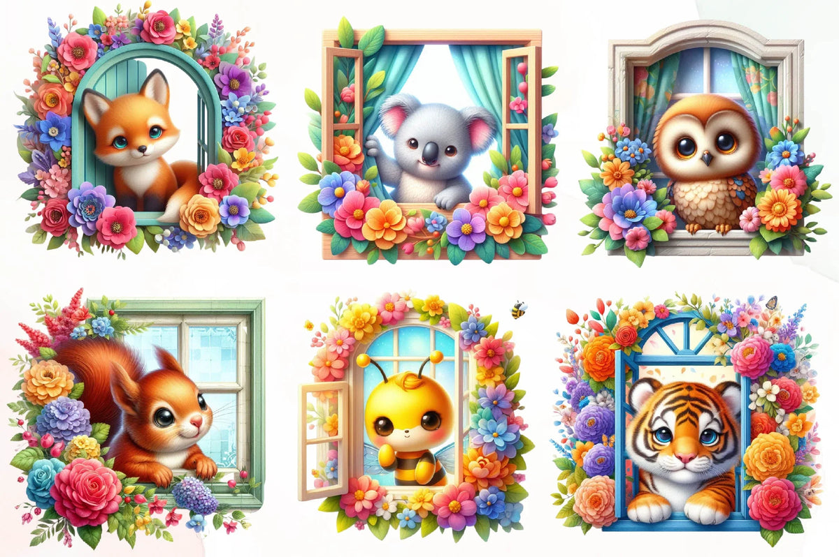 Funimals Window Cute Animals Peeking Window Clipart Bundle