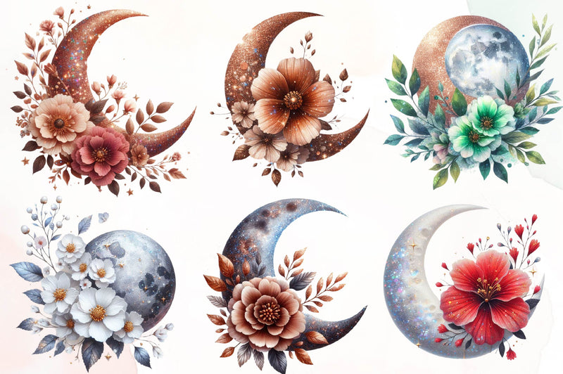 Crescent Moon Flower Clipart Bundle - CraftNest - Digital Crafting and Art