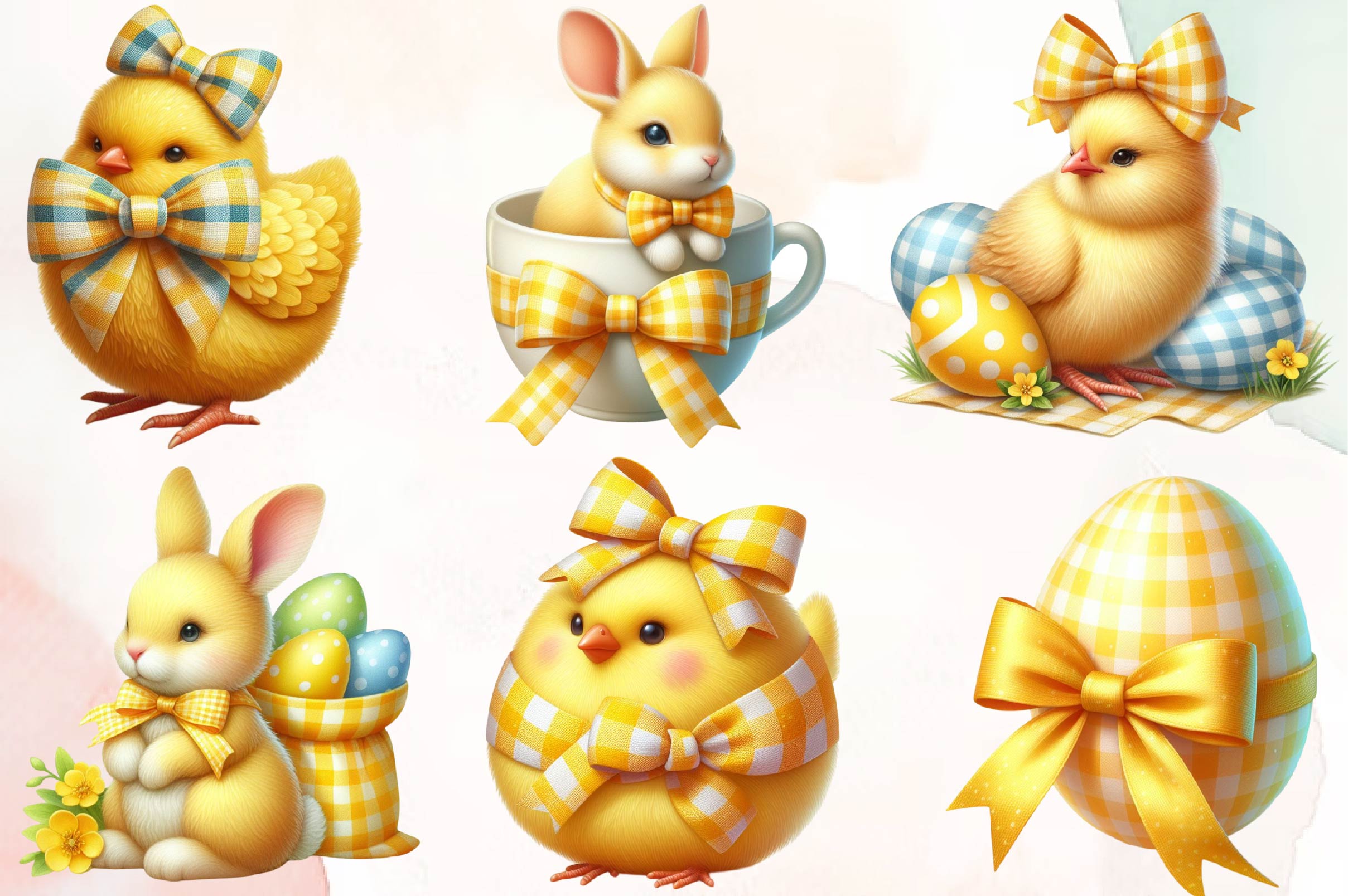 Yellow Easter Gingham Ceramic Clipart Bundle 1 - CraftNest - Digital Crafting and Art
