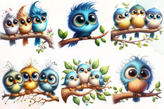 Funny Birds On Branch Clipart Bundle - CraftNest - Digital Crafting and Art