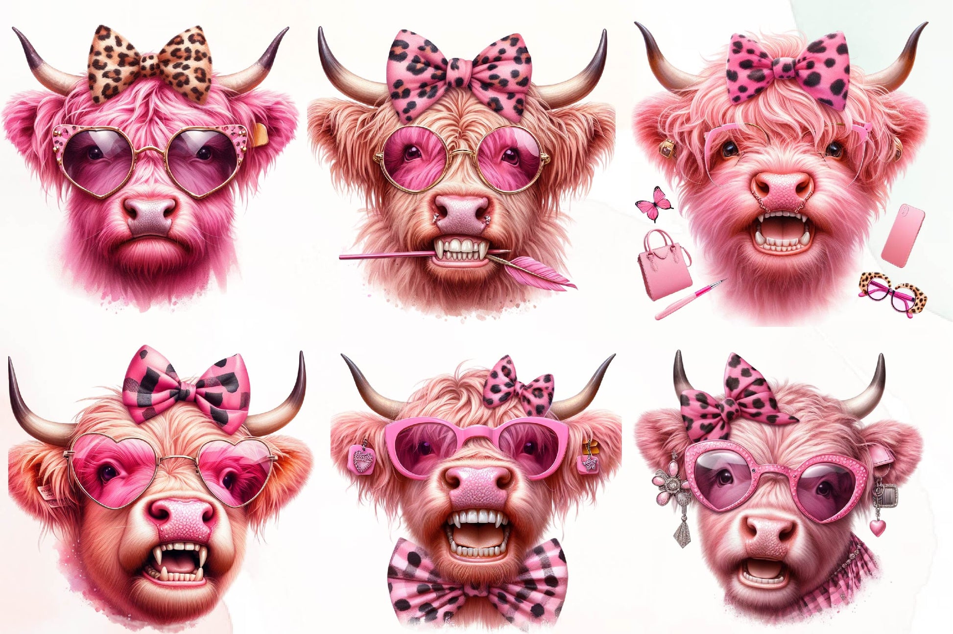 Pink Baby Highland Cow Clipart Bundle - CraftNest - Digital Crafting and Art