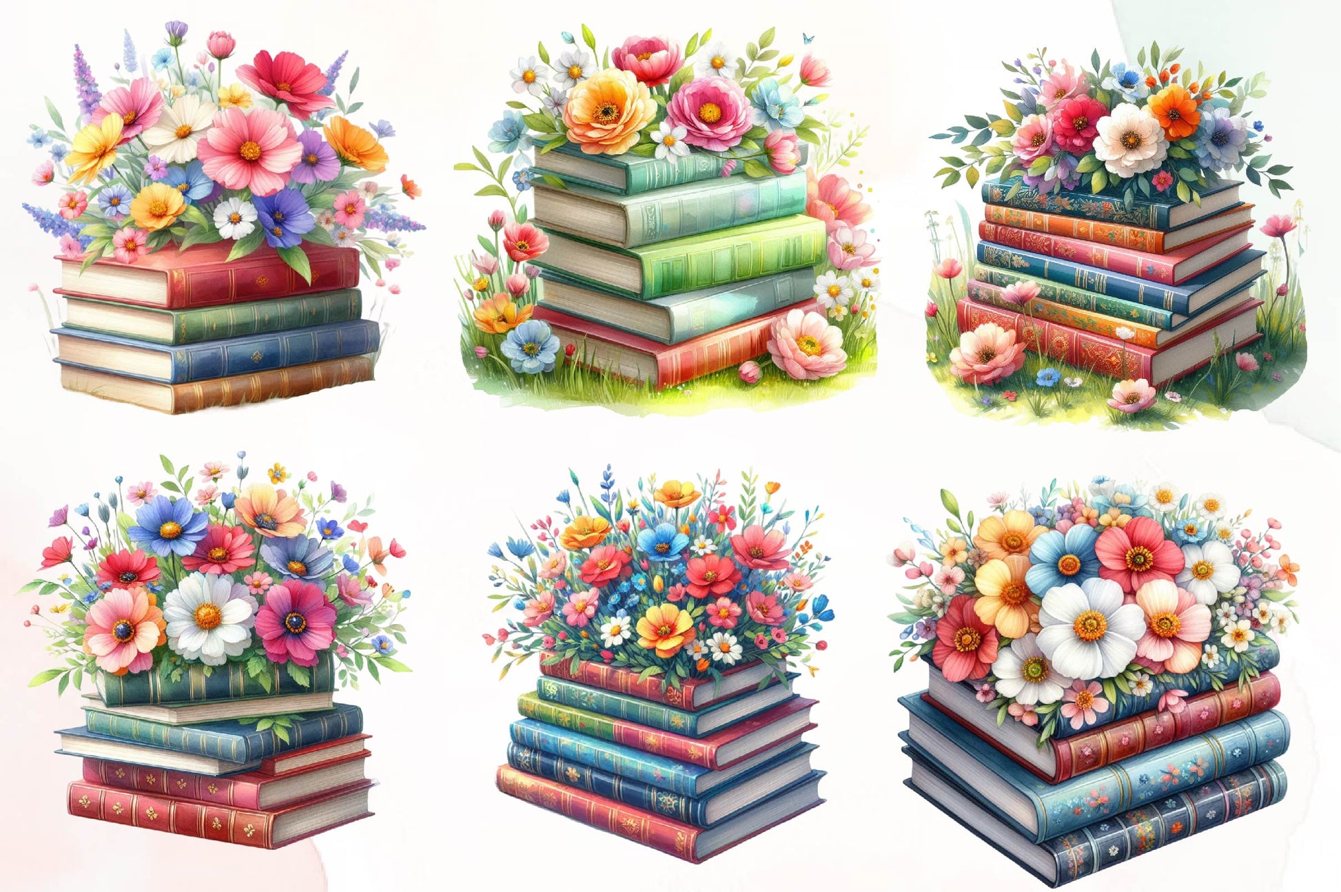 Spring Flower Book Stack Clipart Bundle - CraftNest - Digital Crafting and Art