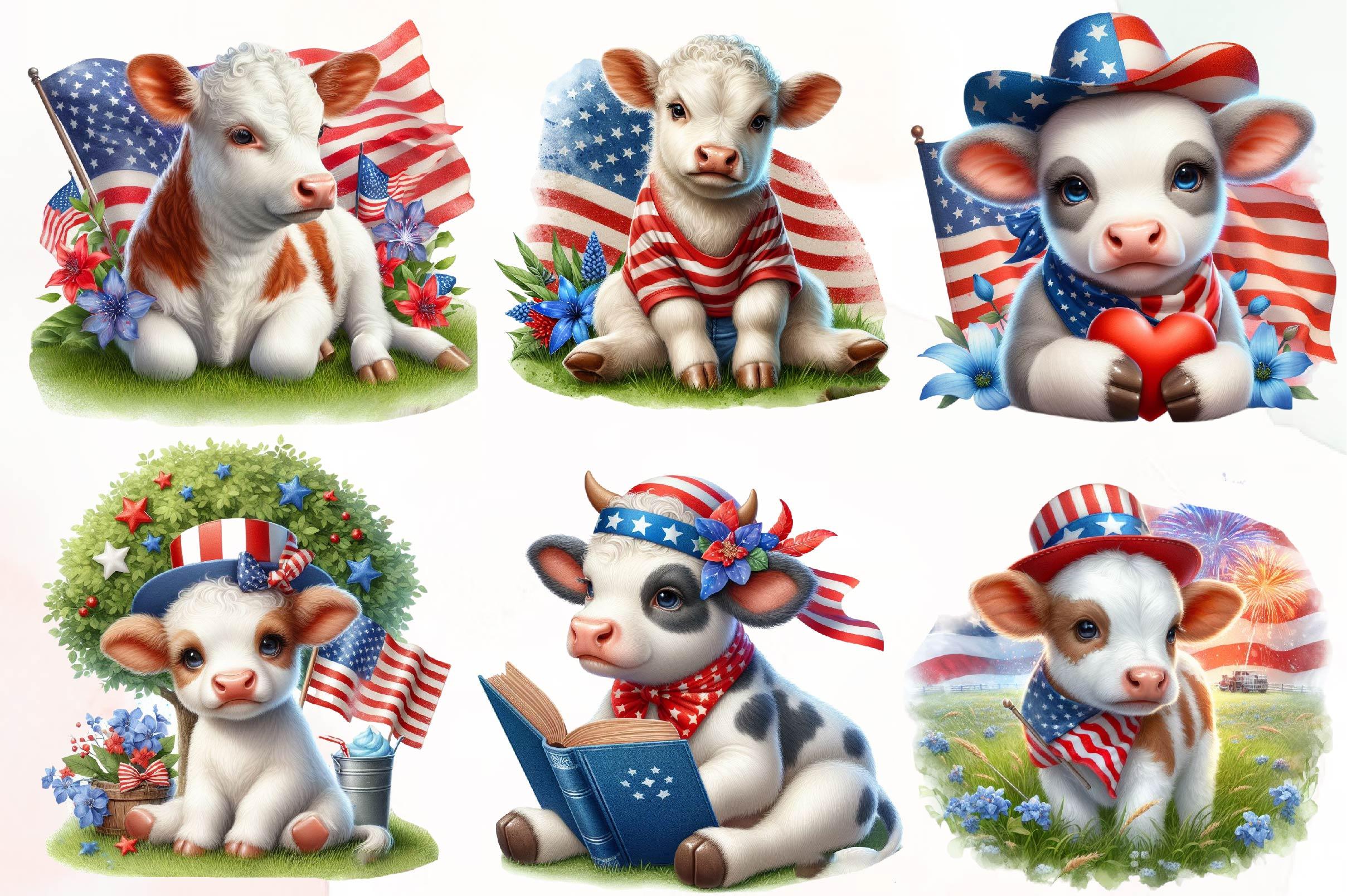 Patriotic Charolais Cow Clipart Bundle - CraftNest - Digital Crafting and Art