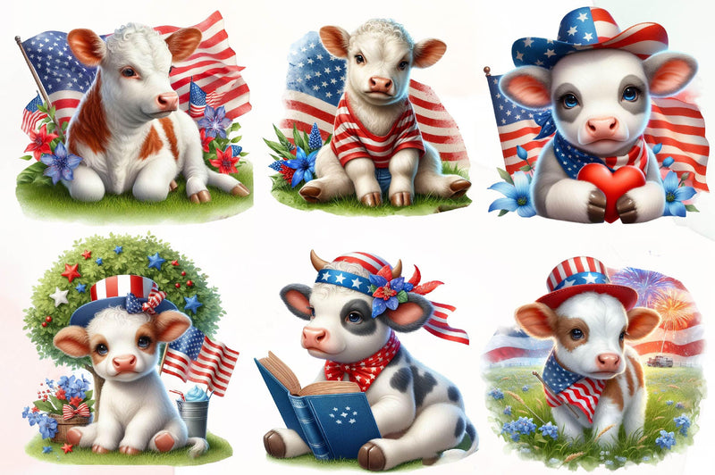 Patriotic Charolais Cow Clipart Bundle - CraftNest - Digital Crafting and Art