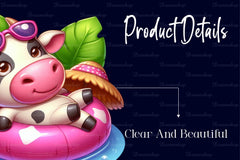 Pink Animals Relaxing On Swimming Float Clipart Bundle - CraftNest - Digital Crafting and Art