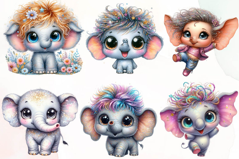 Cute Baby Elephants Clipart Bundle - CraftNest - Digital Crafting and Art