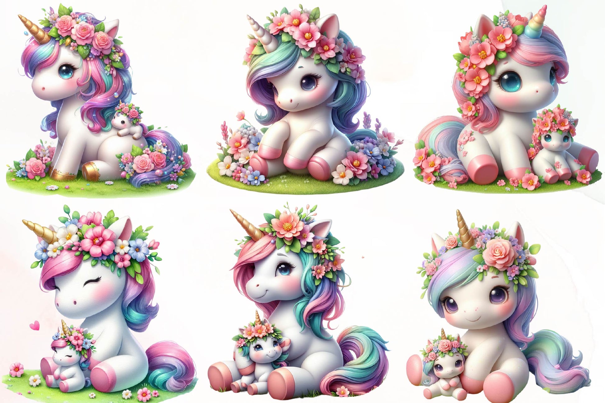Cute Floral Unicorn Clipart Bundle - CraftNest - Digital Crafting and Art