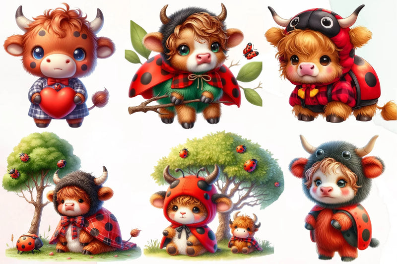 Ladybug Highland Cow Clipart Bundle - CraftNest - Digital Crafting and Art