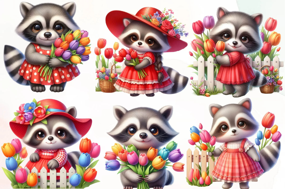 Spring Raccoon Pattern Spring Raccoon Clipart Bundle