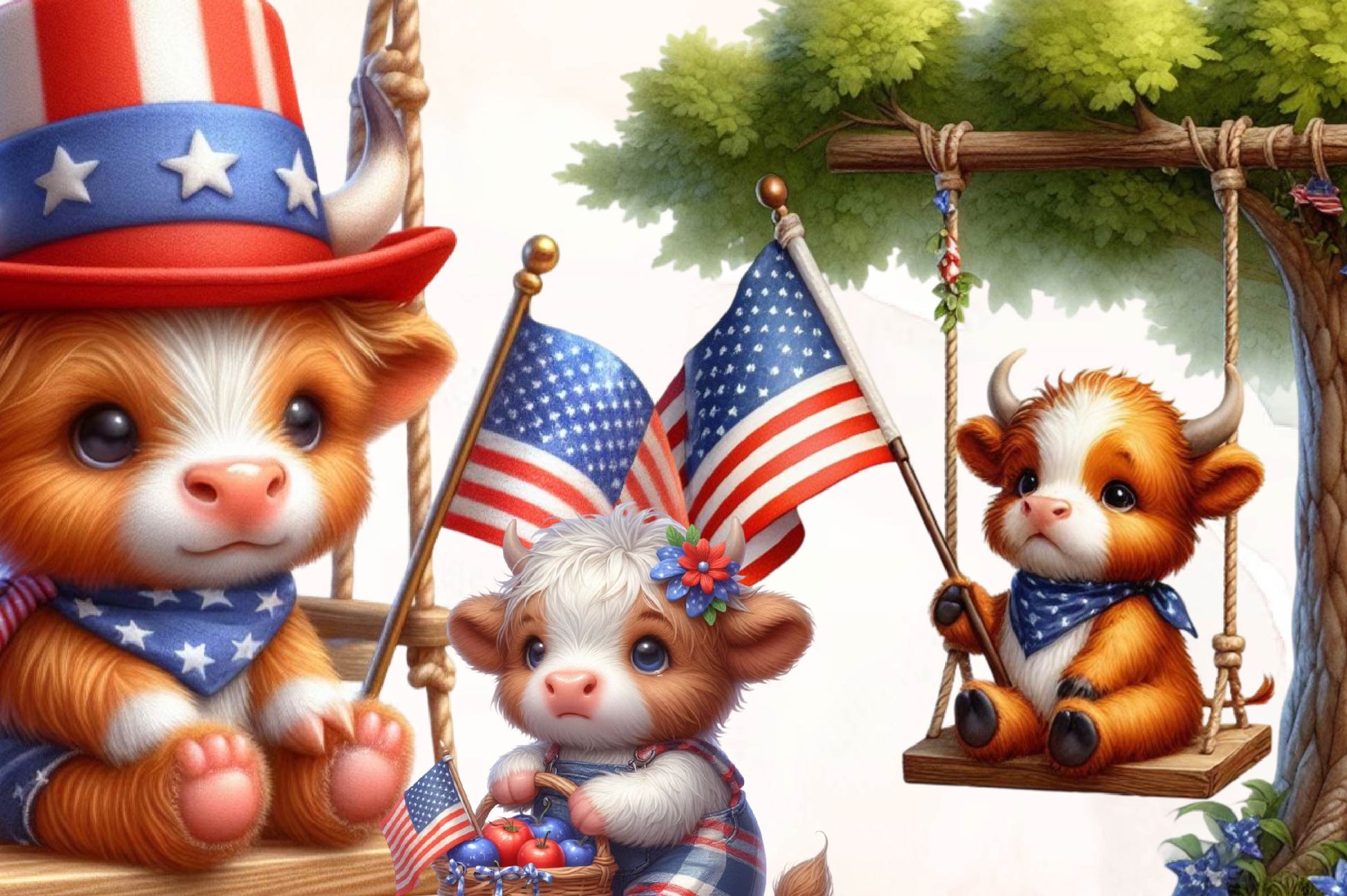 Patriotic Highland Cow Clipart Bundle 1 - CraftNest - Digital Crafting and Art