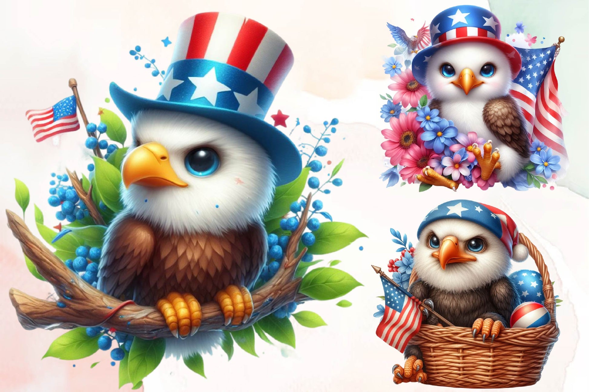 Cute Baby Bald Eagle 4th Of July Clipart Bundle - CraftNest - Digital Crafting and Art
