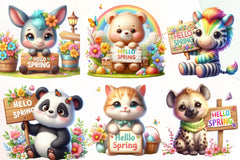Animal Hello Spring Clipart Bundle - CraftNest - Digital Crafting and Art