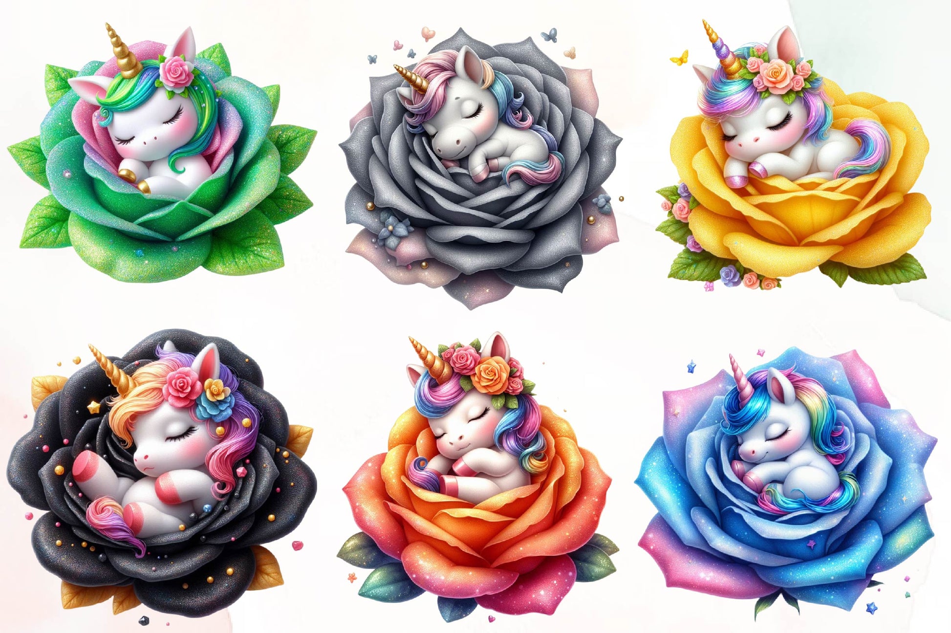Baby Unicorn In Flowers Clipart Bundle - CraftNest - Digital Crafting and Art