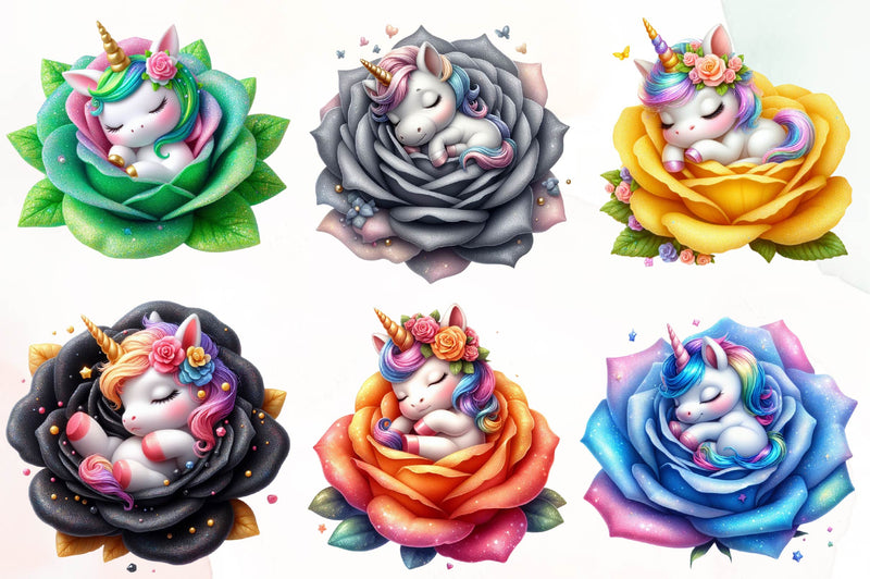 Baby Unicorn In Flowers Clipart Bundle - CraftNest - Digital Crafting and Art