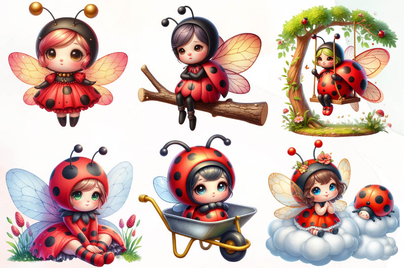 Cute Baby Ladybug Fairy Clipart Bundle - CraftNest - Digital Crafting and Art