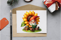 Sunflower Gnomes Reading Book Clipart Bundle - CraftNest - Digital Crafting and Art