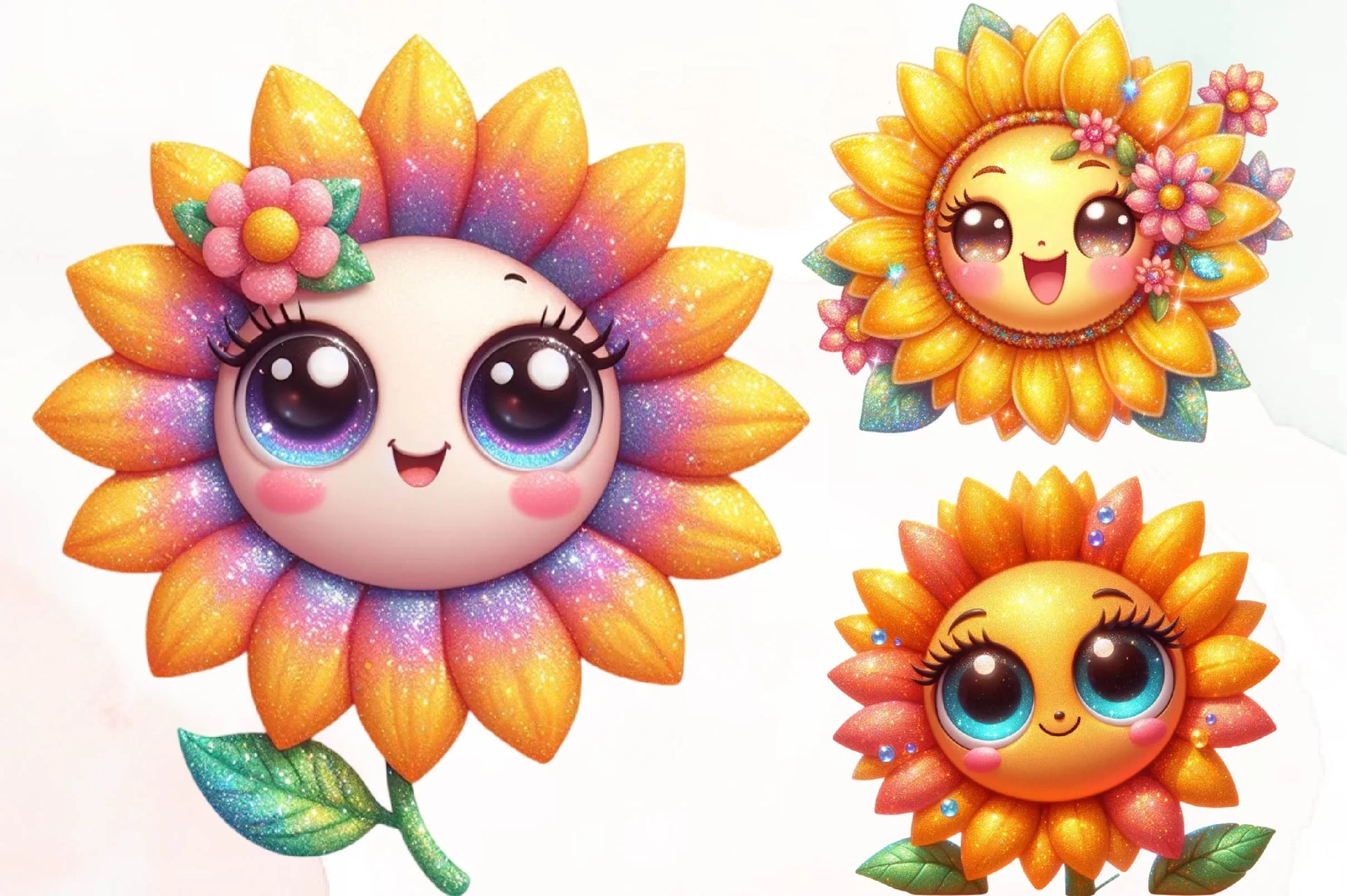 Cute Kawaii Sunflower Clipart Bundle - CraftNest - Digital Crafting and Art