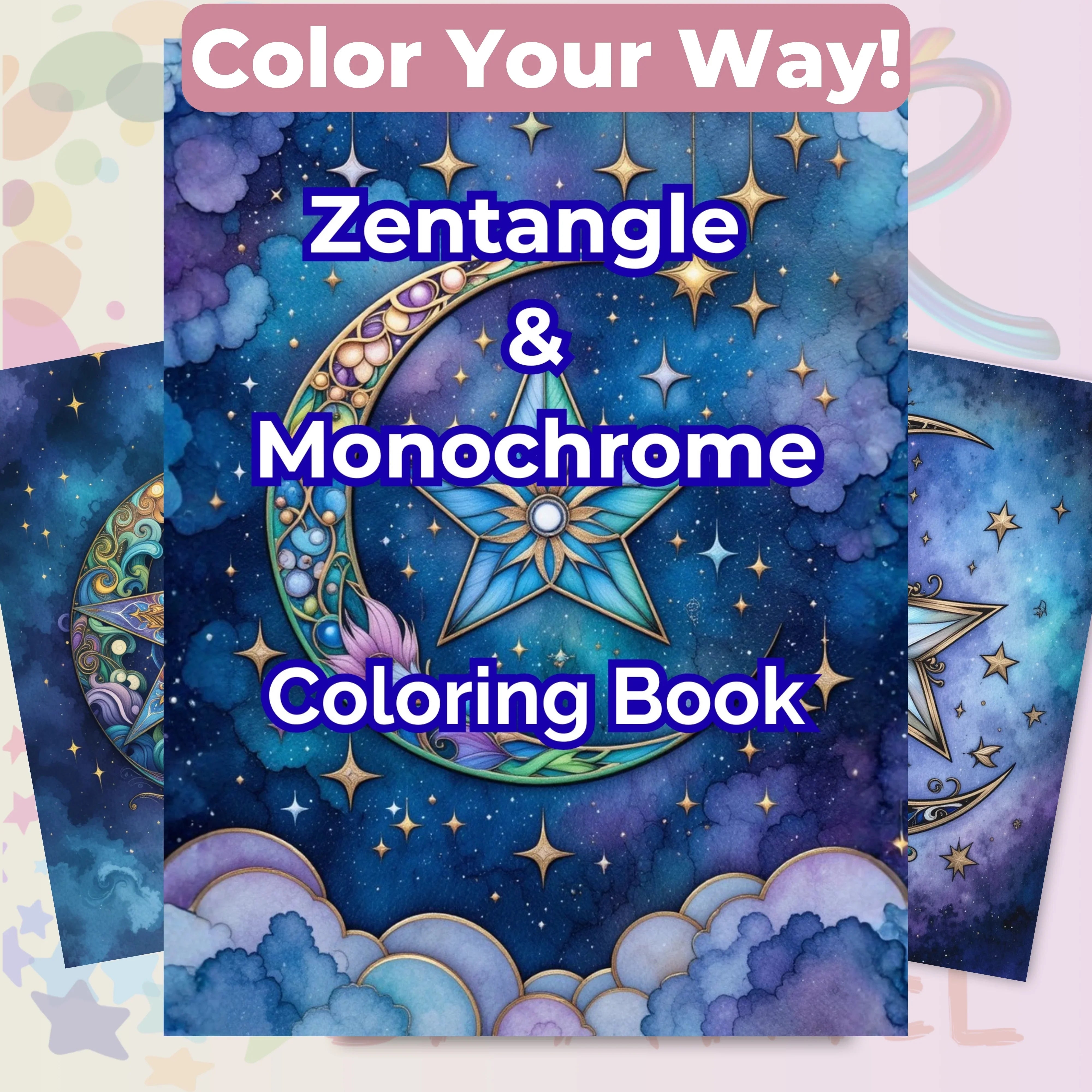Zentangle & Monochrome Celestial Coloring Books Bundle - CraftNest - Digital Crafting and Art