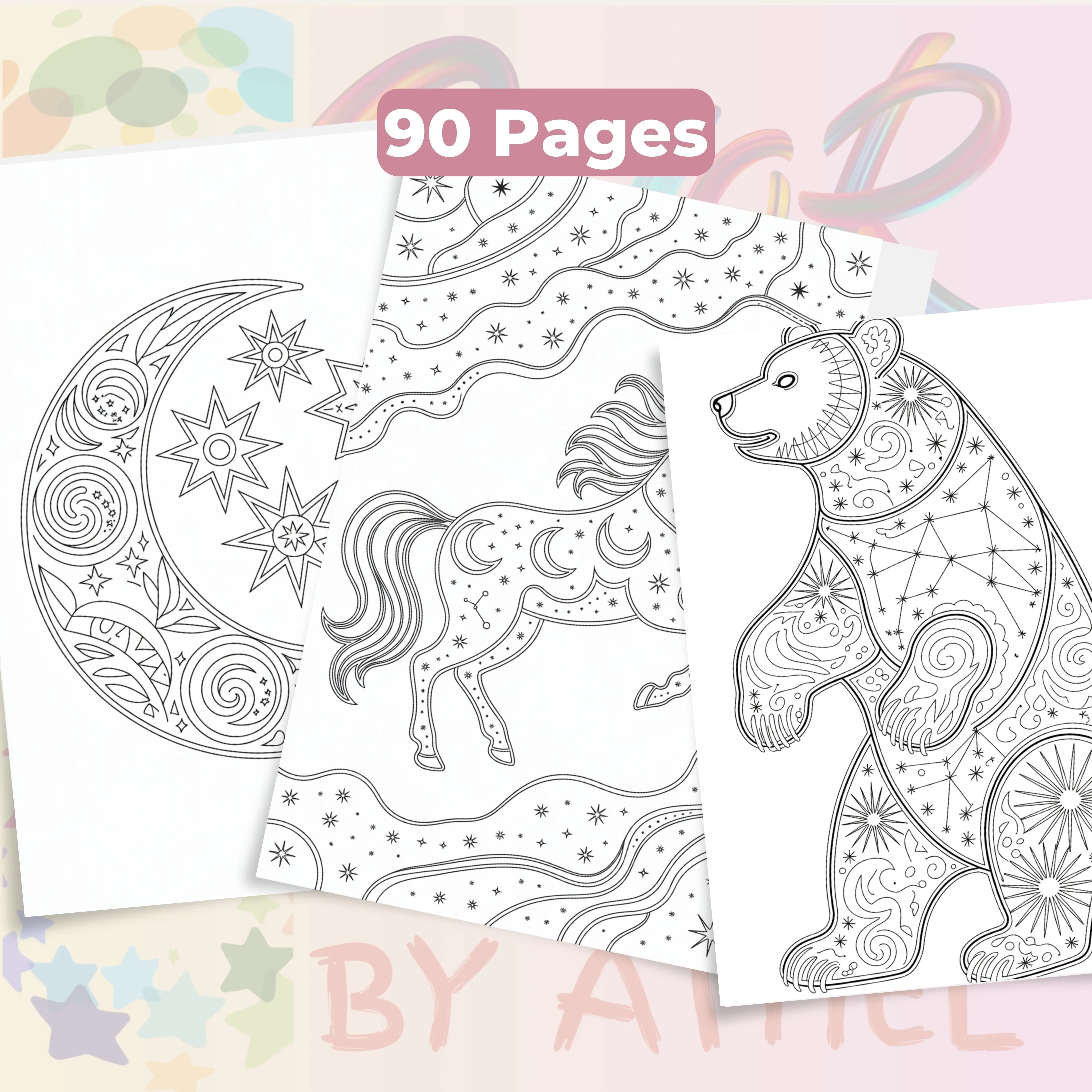 Zentangle & Monochrome Celestial Coloring Books Bundle - CraftNest - Digital Crafting and Art