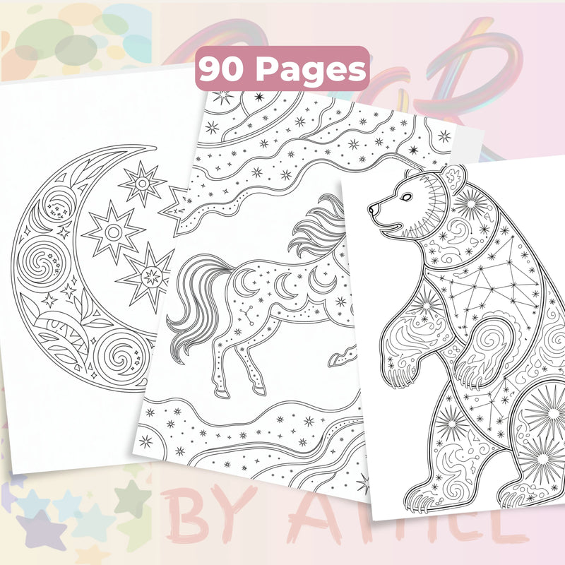 Zentangle & Monochrome Celestial Coloring Books Bundle - CraftNest - Digital Crafting and Art