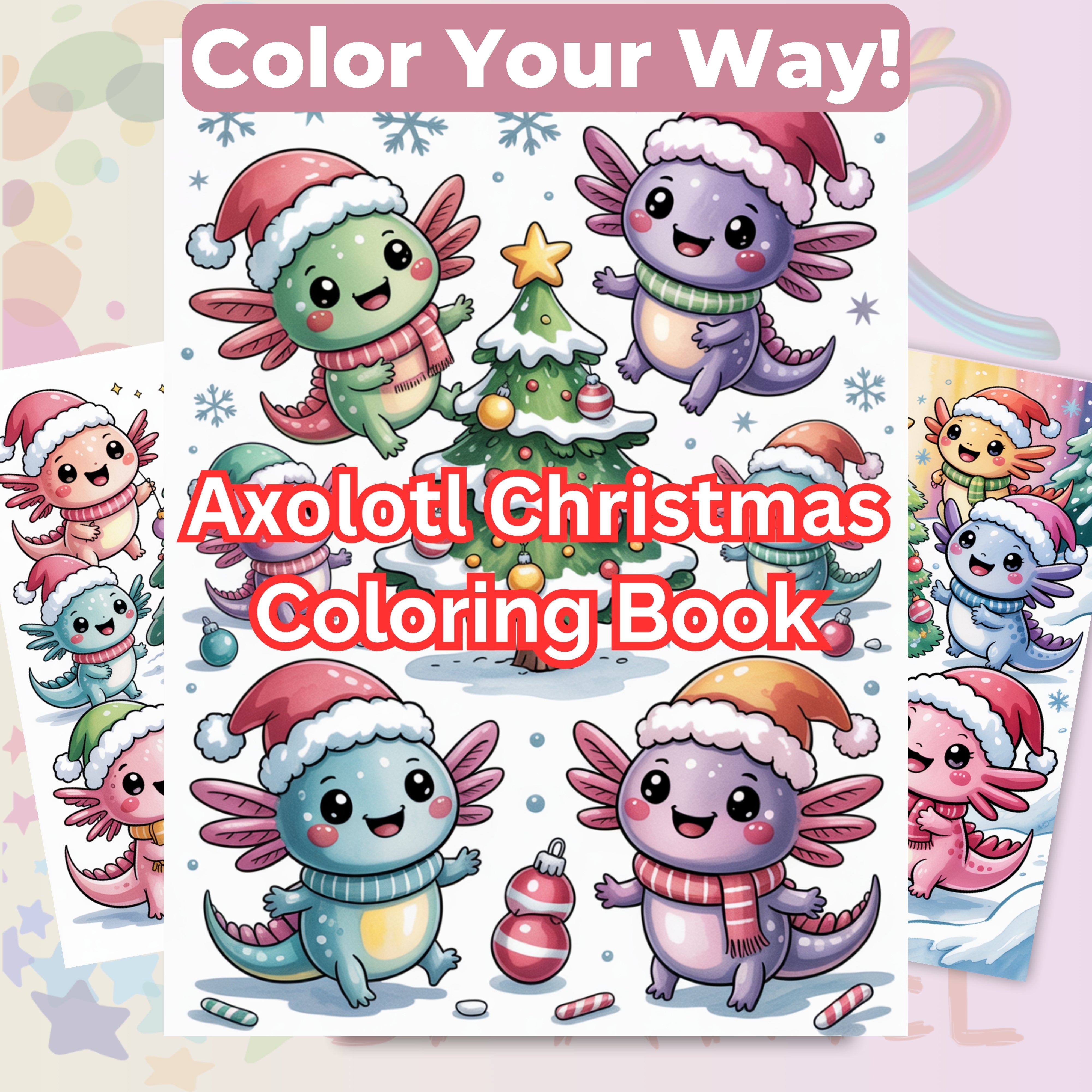 Axolotl Christmas Coloring Book Bundle