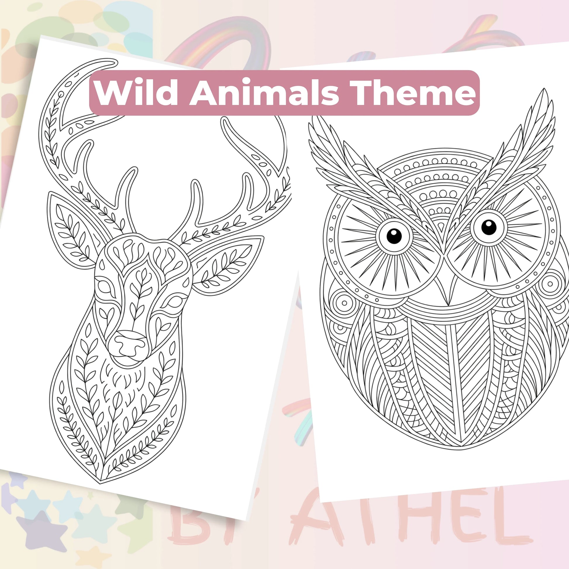 Zentangle & Monochrome Wild Animals Coloring Books Bundle - CraftNest - Digital Crafting and Art